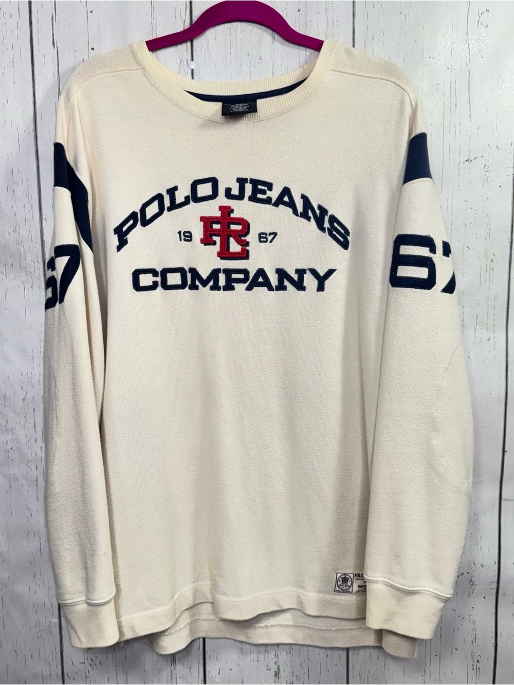 Vintage Polo Jeans Ralph Lauren Cream Knit Sweatshirt L Y2K Preppy Streetwear